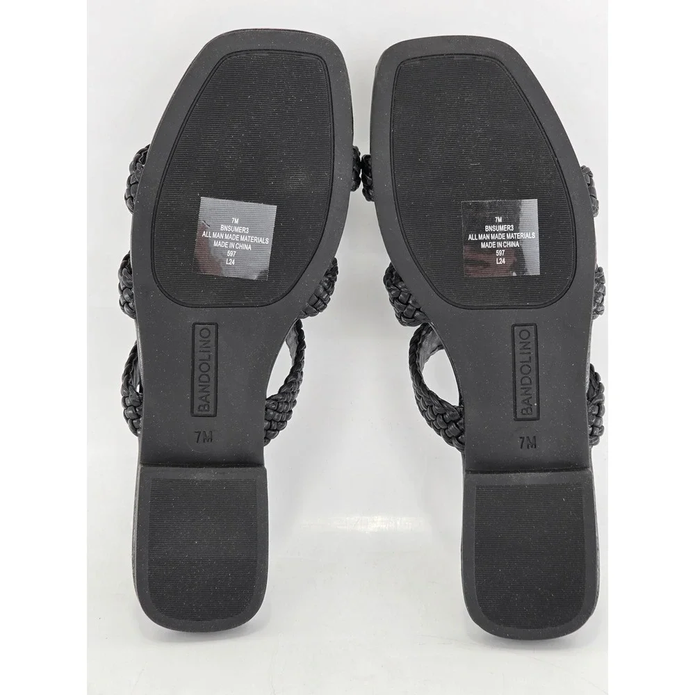 Bandolino Summer 3 Slide Sandals Womens 7M Black Woven Straps - Excellent